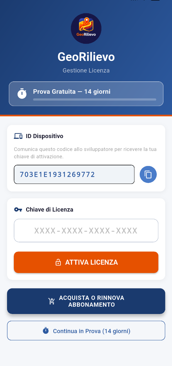Schermata Licenza GeoRilievo